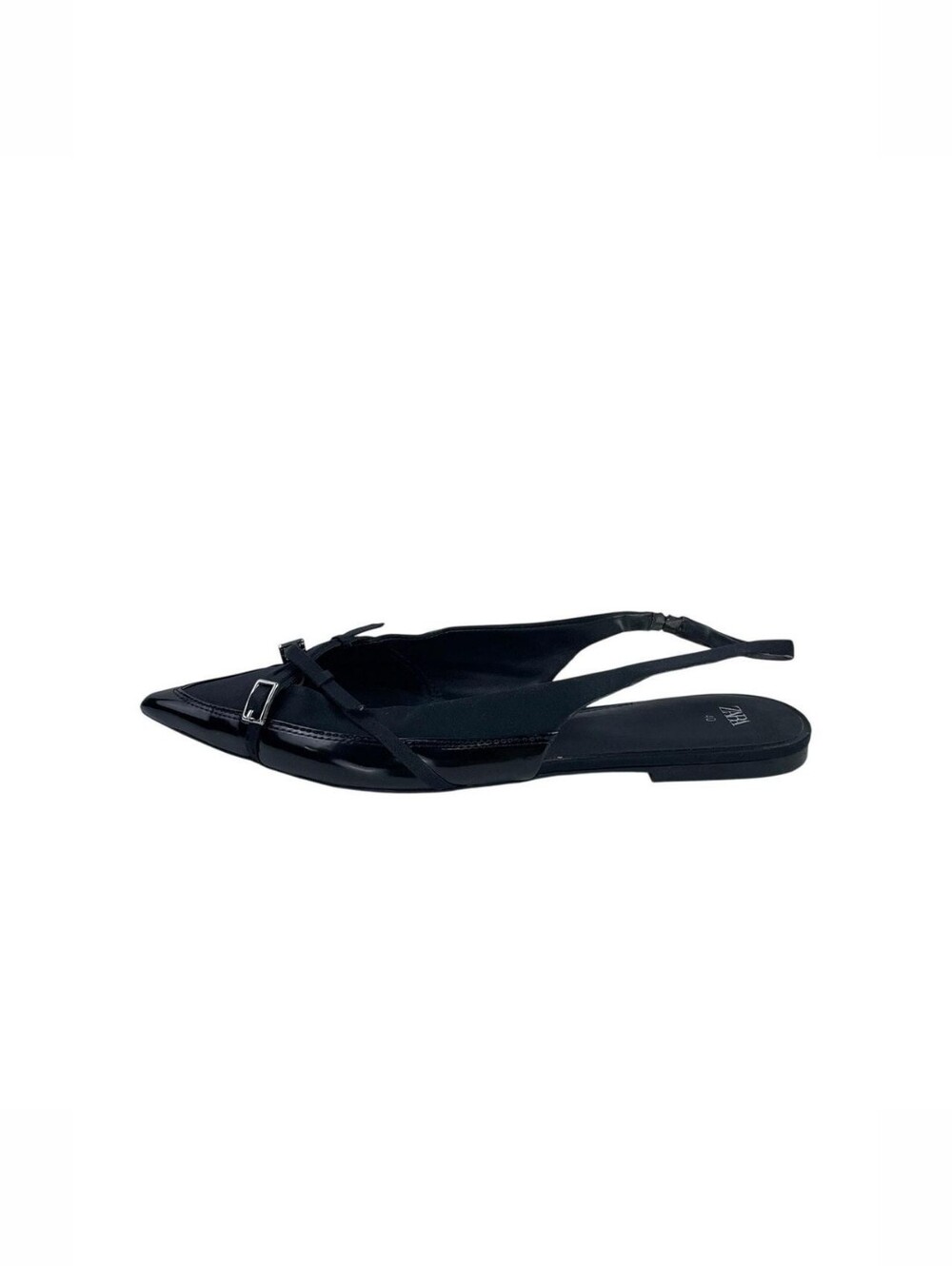 Zara Black Pointed Slingback Flat with Buckle Accent